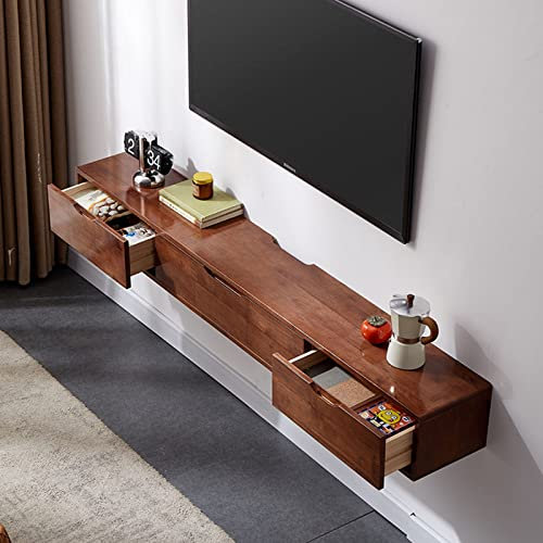 Unidad de TV montada en la Pared Soporte de TV Flotante Montado en la Pared - Mueble de TV de Madera Maciza Unidad de Centro de Entretenimiento,120/140Cm Estante de Almacenamiento Multimedia rústico