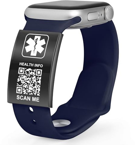 Theluckytag Etiqueta de identificación de alerta para correa de reloj grabada con código QR, placa de seguridad, etiqueta de identificación de corredores de fitness para reloj inteligente deportivo