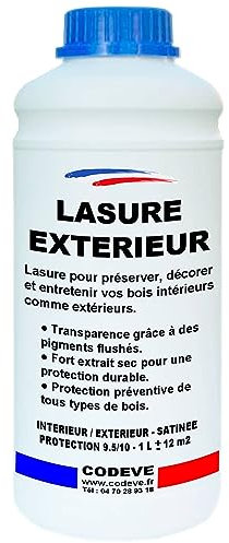 Lasure Bois Exterieur - Codeve Bois/Merisier - 1 L - Intérieur/extérieur - Pour Une Protection Efficace De Vos Bois En Climat Difficile.