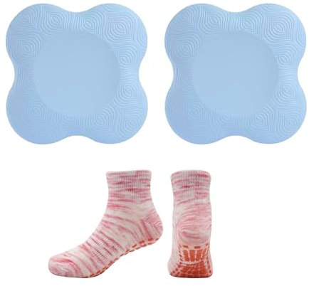 Set Yoga: 2 Ginocchiere, 1 Paio di Calzini, Tappetino Antiscivolo, Ginocchiere Ispessite (Blu)