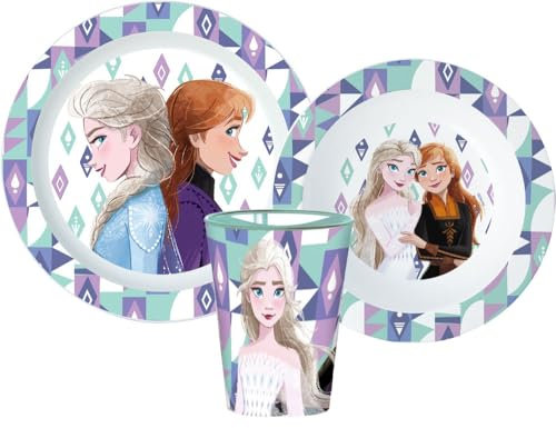 Frozen Microwave Safe 3pcs Cartoon Character Dinner Tableware Set Plate, Bowl & Cup, BPA Free re-usable Plastic (Frozen)