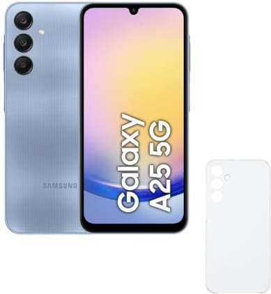 SAMSUNG Galaxy A25 5G 256 GB con custodia, Android Mobile, Smartphone gratuito, Ricarica rapida, Fotocamera da 50 MP, senza Galaxy Buds FE, blu (versione spagnola)