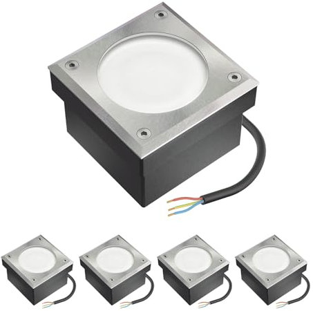 ledscom.de 5x LED Pflasterstein Bodeneinbauleuchte NEOLUM für außen, IP67, eckig, 10 x10cm, inkl. GX53 Leuchtmittel, 51lm, warmweiß