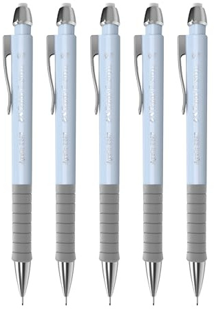 Faber-Castell - Druckbleistift Apollo Sky Blue 0,7 mm, 5 Stück | Minenbleistift mit gefederter Mine und integriertem Radiergummi
