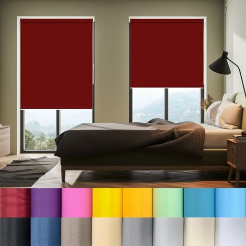 Verdunklungsrollo ohne Bohren 90 x 180 cm Klemmrollo Rollo, Rollos für Fenster Fensterrollo Sonnenschutz & Sichtschutz, Ohne Bohren für innen Wandmontage, Rot