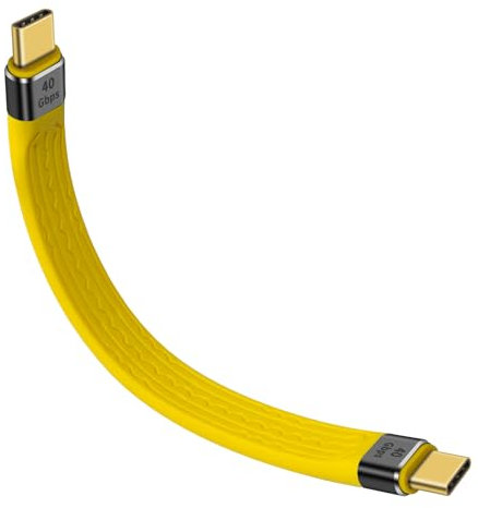 Duttek Cable USB C Court 8K, Jaune Câble USB C Mâle vers USB C Mâle 40Gbps 100W Plat USB C to USB C Cable pour Thunderbolt 3, MacBook, tablette, phone, Google Pixel, Power Bank - 13cm