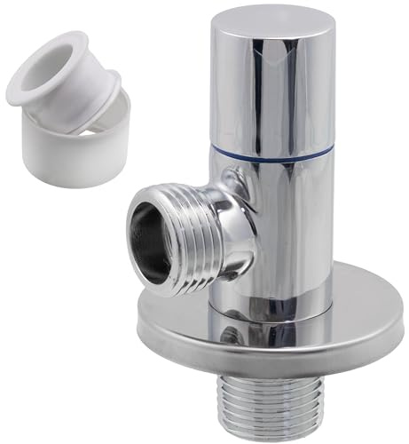 AERZETIX - Robinet d'Arrêt Équerre 1/2x1/2 en Laiton avec Revêtement Nickelé - Vanne d'Eau avec Poignée Ronde + Rosace et Joint PTFE - Raccord pour Lavabo Salle de Bain Cuisine - C74947