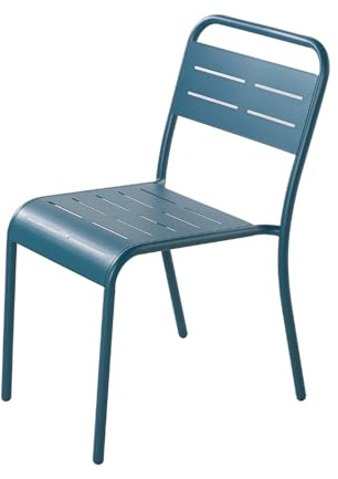 CONCEPT USINE Lot de 4 Chaises de Jardin BERGAME Acier Bleu Empilables | Anti-UV et waterproof, jusqu'à 130 kg par unité, dossier ajouré