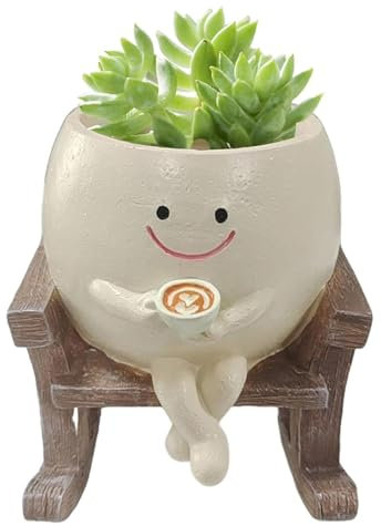 CMANLNYK Smile Rocking Chair Plant Pot - Cute Funny Flower Pot with Drainage Hole, Creative Succulent Cactus Planter for Home Office Balcony Garden Decoration