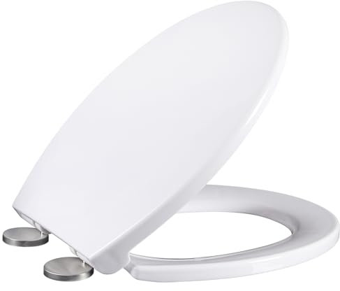Hanra Oval Soft Close Toilet Seat with Quick Release for Easy Cleaning, Adjustable Top Fix Hinges, 460L x 360W, Standard White