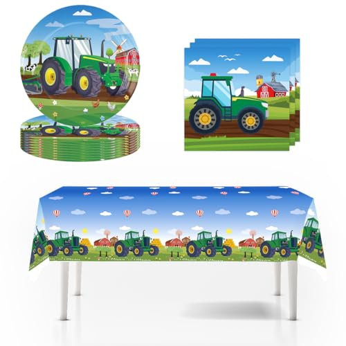 Zempertoopa Servizio da tavola per feste di compleanno con trattore, decorazione per feste di compleanno per bambini, 10 ospiti