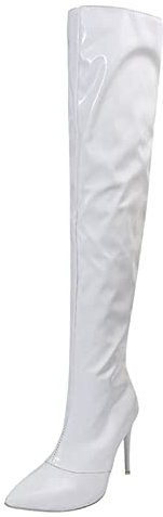 Stivali sopra il ginocchio, da donna, in pelle, con tacchi alti, con chiusura lampo, stivali lunghi al ginocchio, stivali invernali da lavoro, taglia 35-43, bianco, 41
