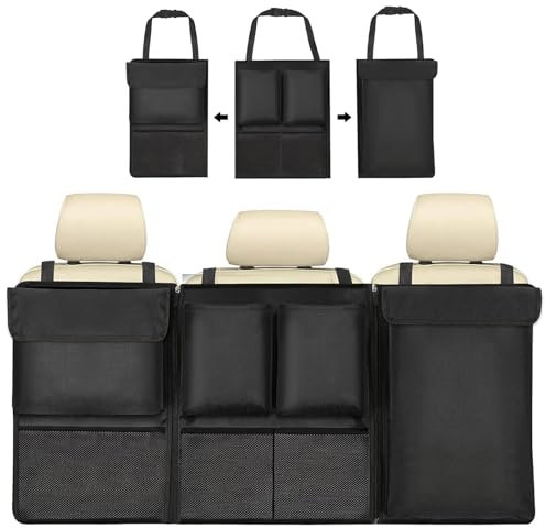 HIAHXC Kofferraum Organizer Auto, Multifunktionale Auto Autositz Organizer Zur Aufbewahrung von Gegenständen, Um Das Innere Ordentlich Zu Halten, Passt in Die Meisten Autos, Lastwagen, SUVs (Schwarz)