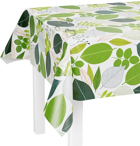 LILENO HOME Tischdecke abwaschbar als Meterware 240x140cm (Schnittkante) in Blätter und Farne grün Motiv - Wachstuchtischdecke wasserabweisend ideal als Tischtuch o. Tischläufer für Bierzeltgarnitur