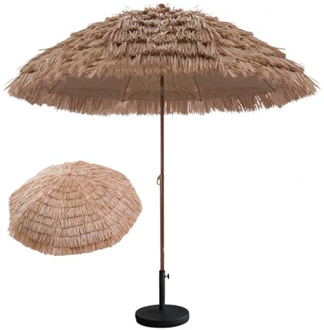 Sonnenschirm für den Außenbereich, faltbar, 2 m, für den Strand, Stroh, hawaiianisches Stroh, Tiki-Sonnenschirm, regenfest, mit Stroh