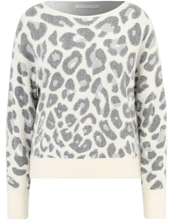 Betty & Co Damen Strickpullover mit U-Boot-Ausschnitt 42, Weiß/Grau