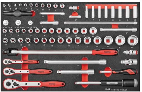 Teng Tools 67 Piece 1/4, 3/8 & 1/2 Inch Drive Maintenance & Automotive Metric 6 & 12 Point Socket EVA Foam Set - TTESK67