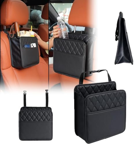 JJQFLB Auto Mülleimer Für Skoda Karoq, Auto Mülleimer Klein, Faltbar Automülleimer, Leder Automüllbehälter, Auto Organizer