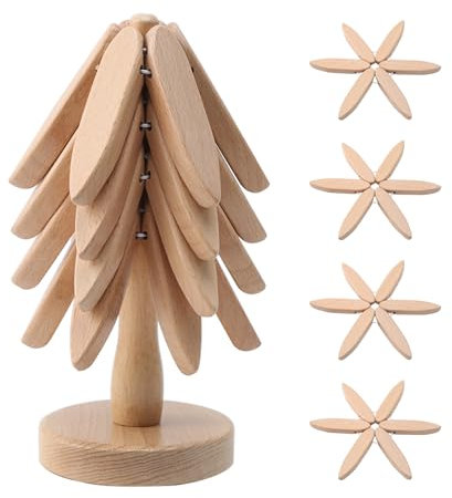 Untersetzer Holz,4 Stück Holzuntersetzer Baum Leicht zu Reinigen, Zusammenklappbar,Untersetzer Topf Holz für heiße Gerichte, heiße Topflappen, Topf, Schüssel, Teekanne(Farbe des Holzes)