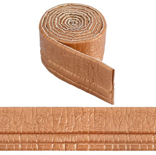 craspire Bordure de Papier Peint Autocollante de 90.5 x 3.9 po Moulure de Couronne Bronze Plinthe Flexible Autocollante Miroir Étanche Bordure Murale Collante Lignes de Base en Mousse pour Décoration