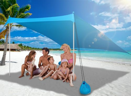 Tenda da Spiaggia 2,1m x 2,1m,Tenda parasole spiaggia portatile,UV UPF 50+ Ombrellone Portatile Anti Sole pop-up con 2 aste con sacco di sabbia, ancora, per spiaggia, picnic, pesca, campeggio