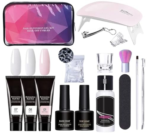15ml Nail Extension Gel Kit, 3 Colors Nail Extension Set, Includes Slip Solution and UV Lamp, Professional Manicure Supplies, Ideal for Beginners, Do-It-Yourself Nails Art
