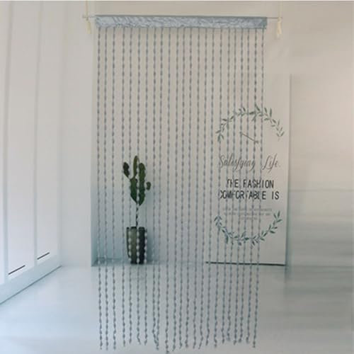 AQCQDQ Türvorhang Perlen, Fransenvorhang, 100 x 200 cm Perlenvorhang für Türen, Raumteiler, Fenster, Flur, Eingang, Wandschrank, Kettwirkverfahren Polyester (Silbergrau)