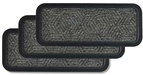 Astra Fußmatte Außen & Innen - Grau Muster 25 x 60 cm 3er Set (Rechteckig) | Robuste Gummi Sauberlauf Türmatte langlebig Schmutzfangmatte sehr strapazierfähig Fussmatte aussen Stufen leicht zu reinigen