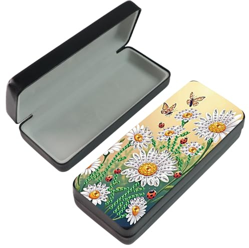 JICFDAO DIY Diamond Painting Brillenschachtel Blumen 16x6.5cm 5D Diamant Malerei Brillen Organizer Aufbewahrungskiste Brillenbehälter für Sonnenbrille Brillenetui Lesebrille Geschenk Gänseblümchen