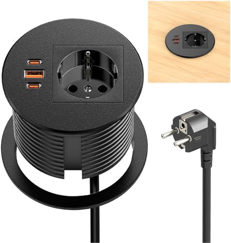 Sewingvr Prise encastrable avec USB C PD 35 W, prise de table pour cuisine et bureau, prise escamotable, avec 3 ports USB et câble de 1,8 m, noir