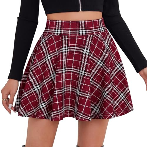 DJT Damen Mädchen Basic Solid Dehnbaren Informell Mini Skater Rock mit Shorts