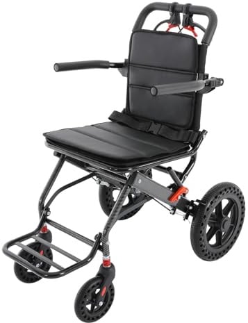 Vikbar rullstol, lätt, reserullstol, hopfällbar transportrullstol för funktionshindrade och äldre, hjulstolar i aluminiumlegering med footrest, hjulstol, 100 kg lastbar