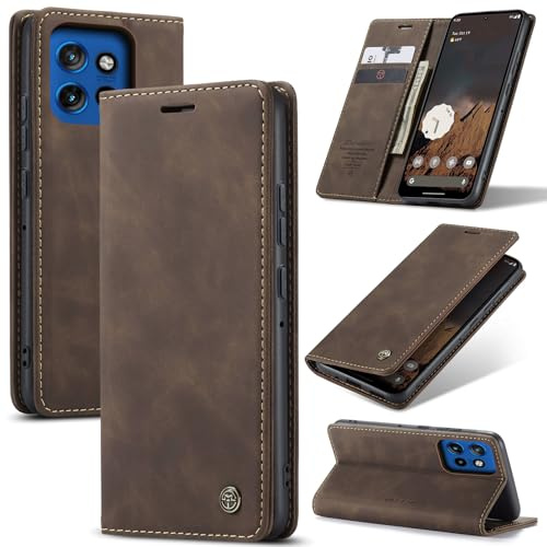 Phernykas Handyhülle für Motorola Moto Edge 50 Neo Hülle Leder,Magnetische Klapphülle mit kartenfach und Standfunktion Smartphone Schutzhülle Lederhülle Moto Edge 50 Neo Flip Book Case (Kaffee)