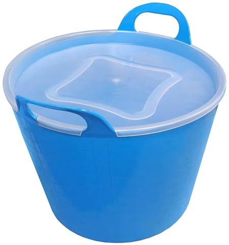 Large FlexiTub with Lid Garden Tub Plastic Storage Container for Home, Washing, Toys, Garden Waste and Mixing Bucket - Light Blue 42L