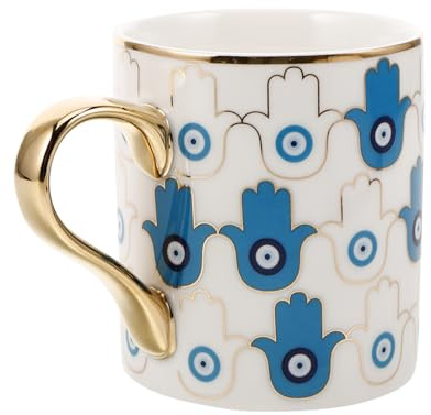iplusmile Tazza da Latte in Ceramica Motivo Malocchio Turco Tazza da Caffè Manico Superficie Liscia Uso Versatile per Home Office Colazione e Pausa Tè