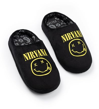 Nirvana Unisex Kids Black Logo Mule Slippers | Band Name Home Footwear for Kids | Easy Slip-On Comfort | Ideal Music-Themed Lounging Merch