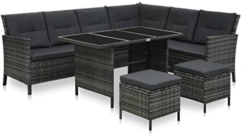 Outdoor-Garten-Essgruppe aus Rattan, Lounge-Set mit Kissen, Polyrattan, Leicht, Robust, Leicht zu Reinigen, Ideal Zum Essen oder Entspannen, Geeignet für den Außenbereich