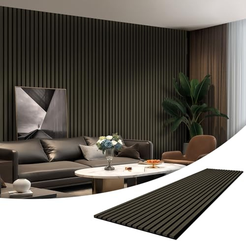 AKK-ART Akustikpaneele Holz 240x60cm(8,64m²),6 Pack Wandpaneele mit Holzfunier & Filz,Holzpaneele Wand für Zuhause & Büro-Großflächige Abdeckung Dekorative Wandverkleidung Innen Grau Eiche#7