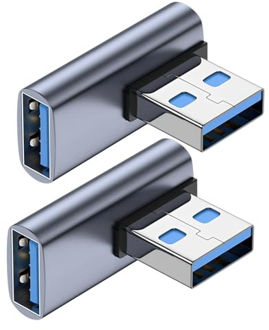 2 Stück 90 Grad USB3.1 Adapter, USB Winkelstecker 90 Grad, USB Stecker auf Buchse OTG Kupplung, 10Gbps 5V 3A Schnellladung, USB Winkeladapter für PC Laptop TV DVD Player Smartphones Konsolen Drucker