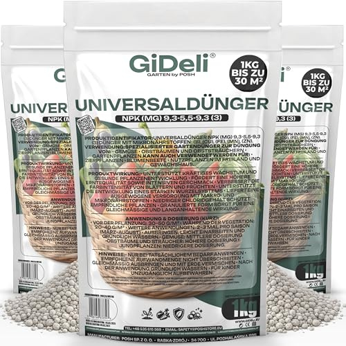 GiDeli Universaldünger 3 x 1 kg - Chloridarm Granulat für Gemüse und Obst