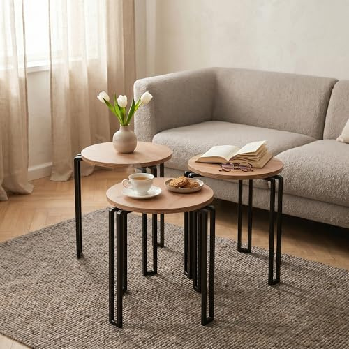 CARENZA HOME Beistelltisch Schwarz Couchtisch Sofatisch identisch stapelbar
