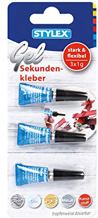 Stylex 31053 - Sekunden-Klebegel, extra stark und flexibel, 3 Tuben à 1 g, klebt tropffrei und sekundenschnell, auch für senkrechte Flächen zum Kleben von Kunststoff, Metall, Holz, Glas und Stein