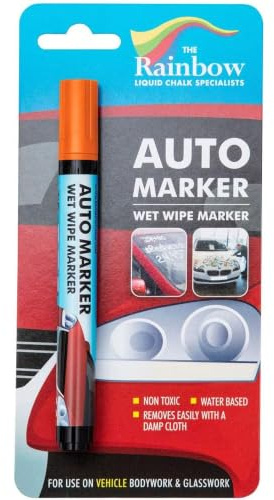 Rainbow Chalk Markers Orange 5 mm Tip Car Marker Pen, Window Marker | Fine Ink Marker Pen, 5 mm Bullet Nib, Water Resistant, Wet Wipe Clean, Indoor & Outdoor Use, Solvent Free