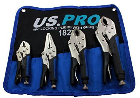 US Pro 4pc Locking Pliers Set, Mole Grips, Long Nose, Curved Jaw B1827 with grips