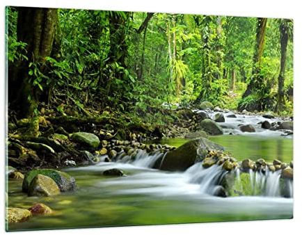 ARTTOR Wandbilder Dekoration Wohnzimmer Stream Wald Natur Bilder auf Glas 120x80cm Glasbild Schlafzimmer Küche Deko Wand Kunstdruck Art Groß XXL Wanddeko Bild im Glas Modern Wall Decor GAA120x80-0174