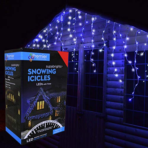 Premier Decorations - 720 Multi Action Snowing Icicles LED Lights with Timer - Blue & White