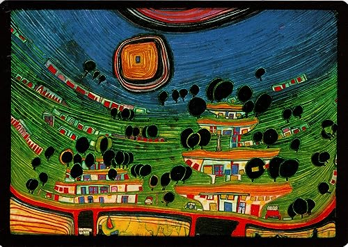 Wörner Verlag Kunstkarte Hundertwasser Die Häuser hängen an der Unterseite der Wiesen