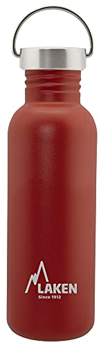 Laken Unisex – Erwachsene sehr robuste Edelstahlflasche 0,75l rot mit Vintage Deckel, 0.75
