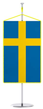 Vispronet® 15 x 25 cm Tischbanner Nationalfahne Set ✓ Fahne & Chrom-Ständer ✓ Kordel-Rand (Schweden)