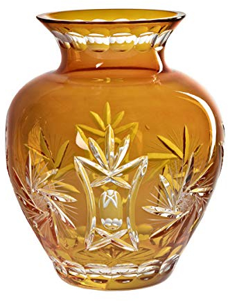 CRISTALICA Glasvase Blumenvase Gelb standfest geschliffen Kristallglas 27 cm